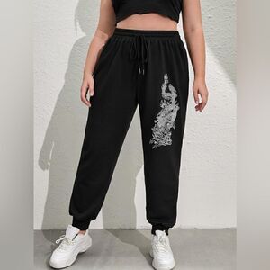 Bold Chinese Dragon Print Drawstring Waist Sweatpants